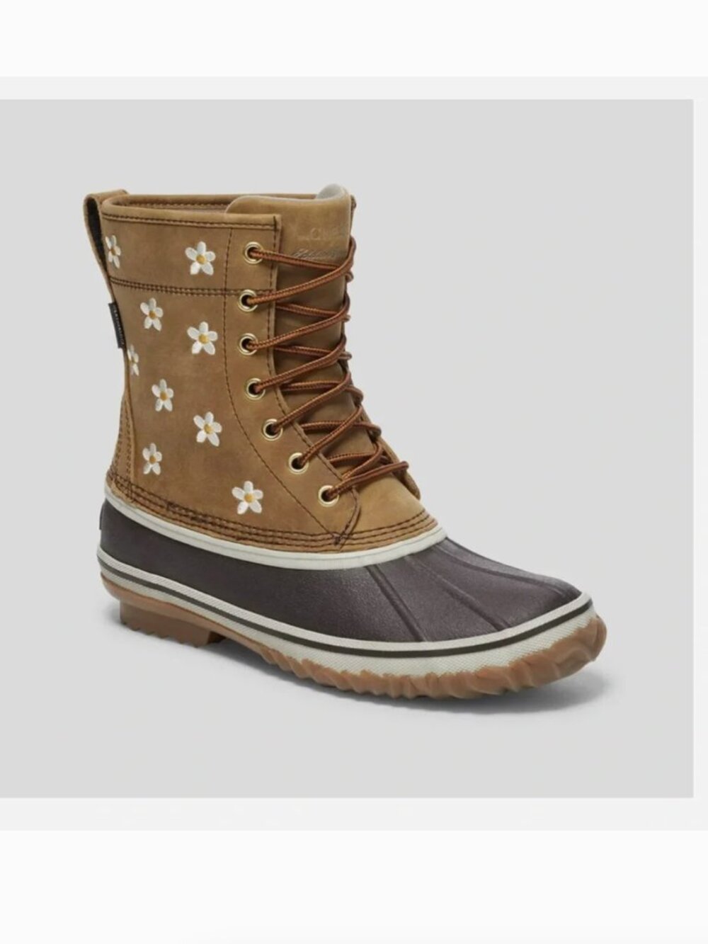 Eddie Bauer and the Great Duck Boot with White Daisy Embroidery Size 8